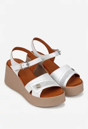 Sandale dama NUR albe din piele naturala