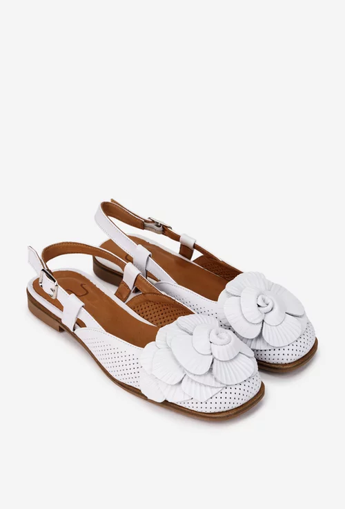 Sandale dama NUR albe din piele naturala cu ornament