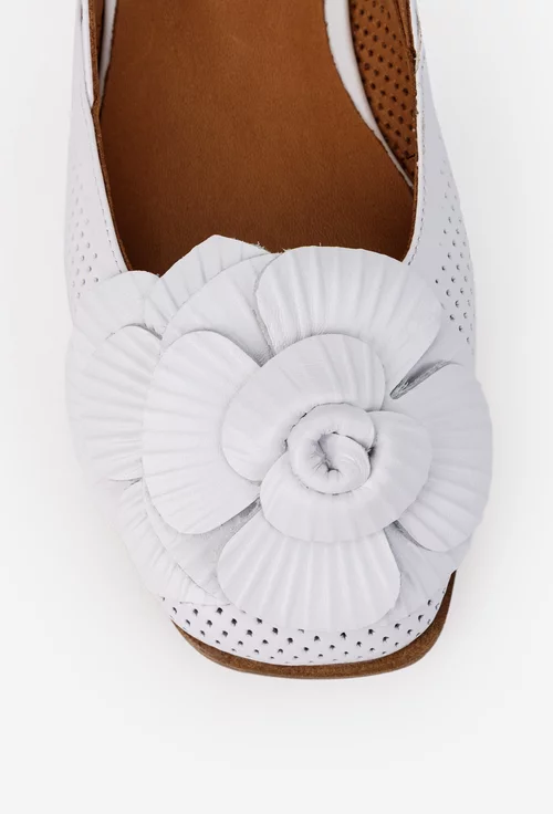 Sandale dama NUR albe din piele naturala cu ornament