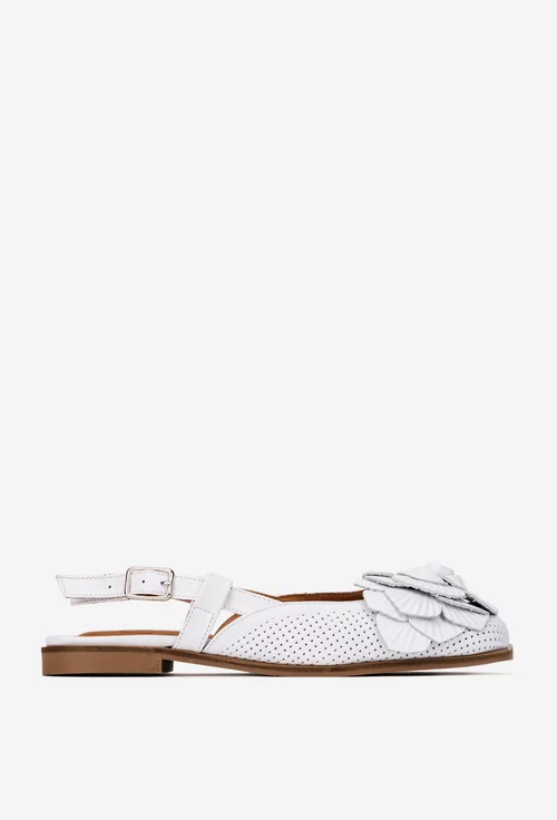Sandale dama NUR albe din piele naturala cu ornament
