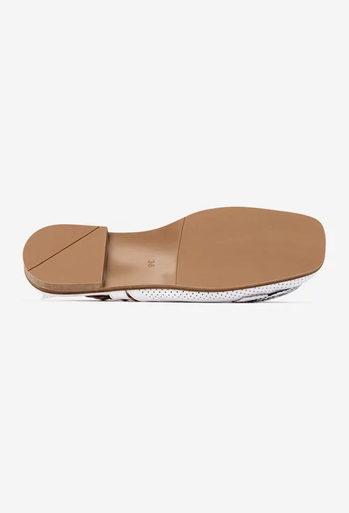 Sandale dama NUR albe din piele naturala cu ornament