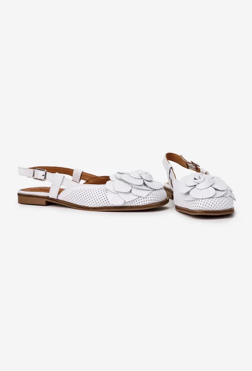Sandale dama NUR albe din piele naturala cu ornament