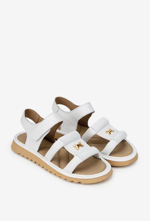 Sandale dama NUR albe din piele naturala cu ornament