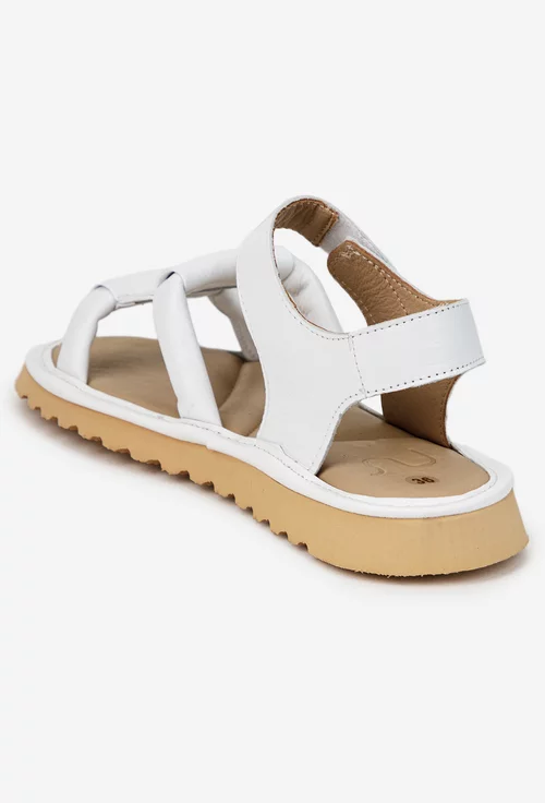 Sandale dama NUR albe din piele naturala cu ornament