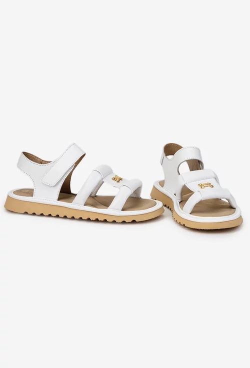 Sandale dama NUR albe din piele naturala cu ornament