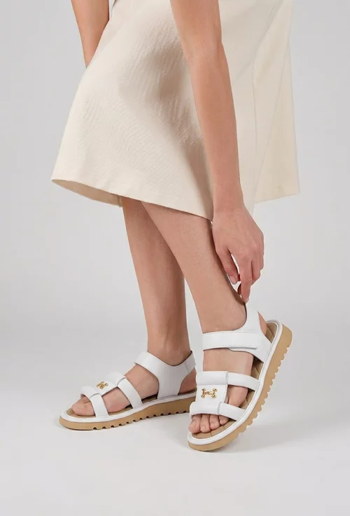 Sandale dama NUR albe din piele naturala cu ornament