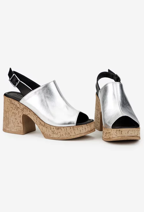 Sandale dama NUR argintii din piele cu platforma picture - 8