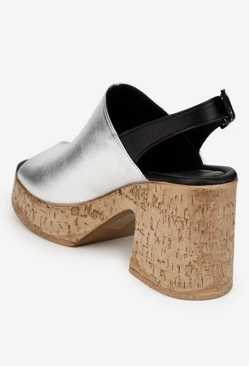 Sandale dama NUR argintii din piele cu platforma picture - 6