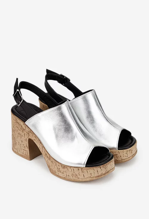 Sandale dama NUR argintii din piele cu platforma picture - 2