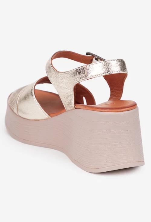 Sandale dama NUR aurii din piele cu platforma