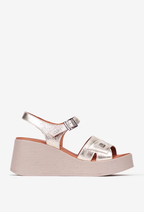 Sandale dama NUR aurii din piele cu platforma