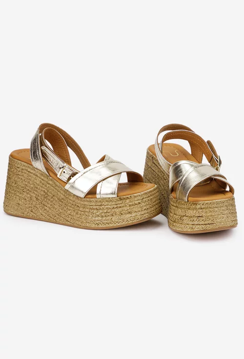 Sandale dama NUR aurii din piele cu talpa inalta