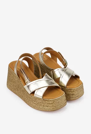 Sandale dama NUR aurii din piele cu talpa inalta