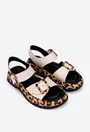 Sandale dama NUR bej cu imprimeu animal print din piele naturala