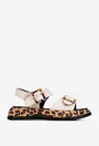 Sandale dama NUR bej cu imprimeu animal print din piele naturala