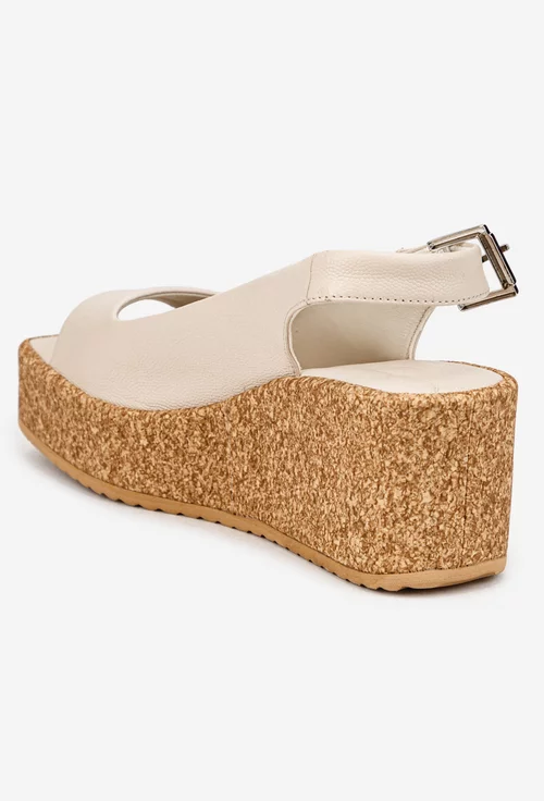 Sandale dama NUR bej deschis din piele texturata picture - 5