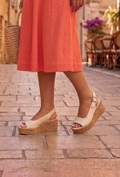 Sandale dama NUR bej deschis din piele texturata picture - 4