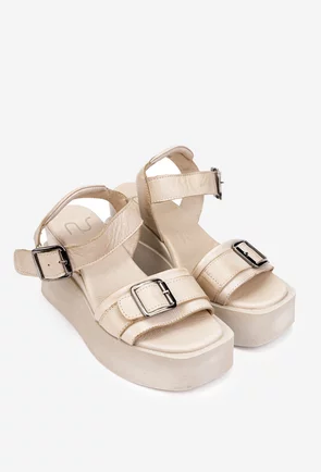 Sandale dama NUR bej din piele cu platforma