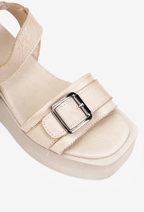 Sandale dama NUR bej din piele cu platforma