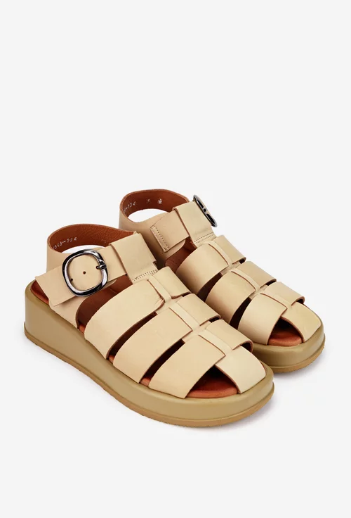 Sandale dama NUR bej din piele naturala