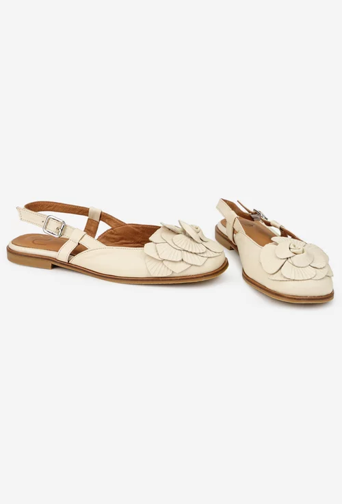Sandale dama NUR bej din piele naturala cu ornament picture - 7
