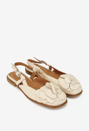 Sandale dama NUR bej din piele naturala cu ornament