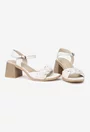 Sandale dama NUR bej din piele naturala cu toc patrat