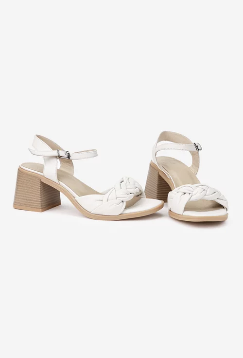 Sandale dama NUR bej din piele naturala cu toc patrat