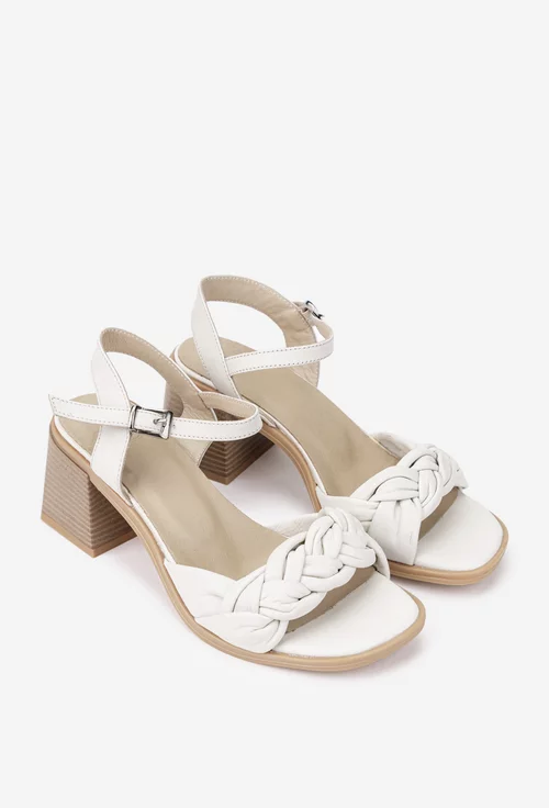 Sandale dama NUR bej din piele naturala cu toc patrat