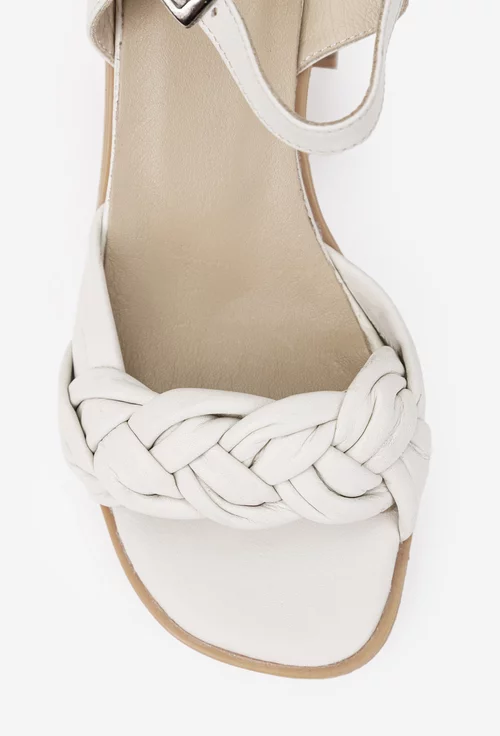 Sandale dama NUR bej din piele naturala cu toc patrat