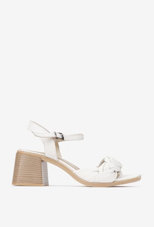 Sandale dama NUR bej din piele naturala cu toc patrat