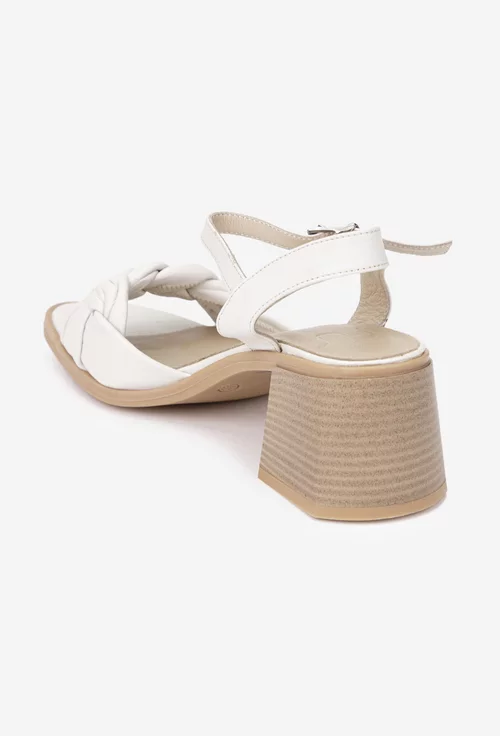 Sandale dama NUR bej din piele naturala cu toc patrat