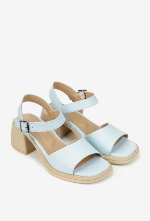 Sandale dama NUR bleu din piele naturala cu varful patrat