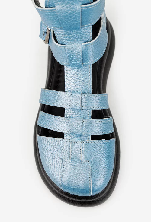 Sandale dama NUR bleu din piele texturata cu multe barete picture - 8