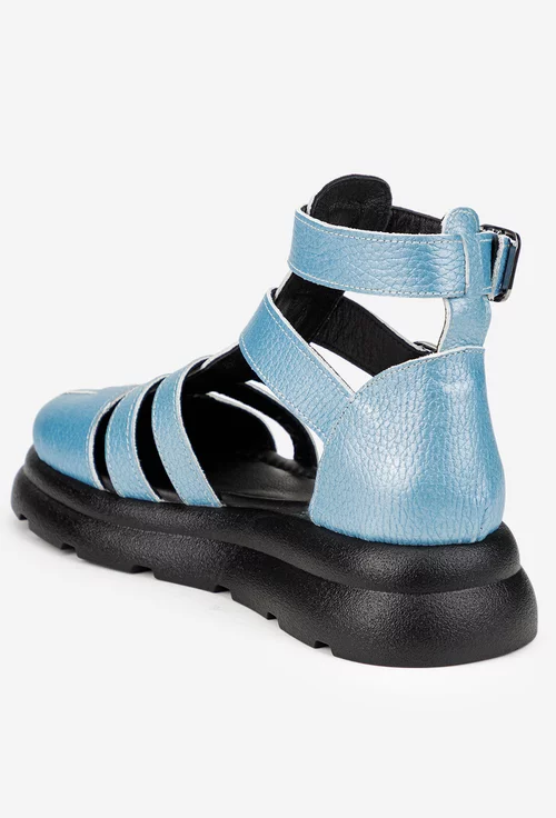 Sandale dama NUR bleu din piele texturata cu multe barete picture - 5