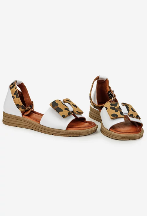Sandale dama NUR din piele alba cu detalii animal print