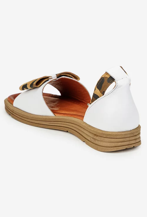 Sandale dama NUR din piele alba cu detalii animal print