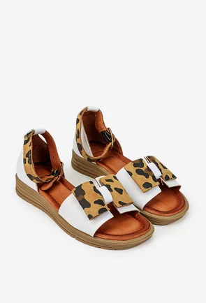 Sandale dama NUR din piele alba cu detalii animal print