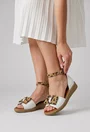 Sandale dama NUR din piele alba cu detalii animal print