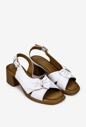 Sandale dama NUR din piele alba cu ornament