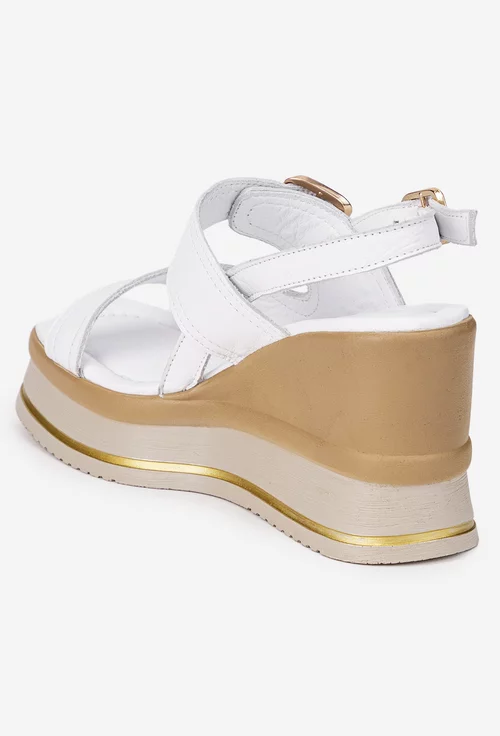Sandale dama NUR din piele alba cu platforma
