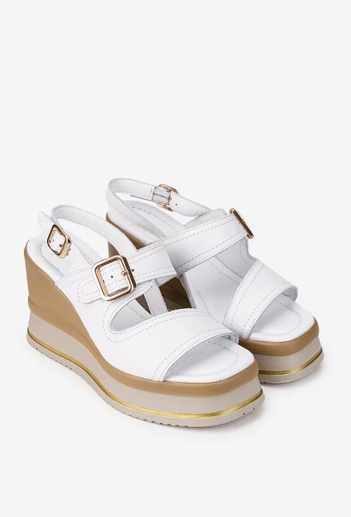 Sandale dama NUR din piele alba cu platforma