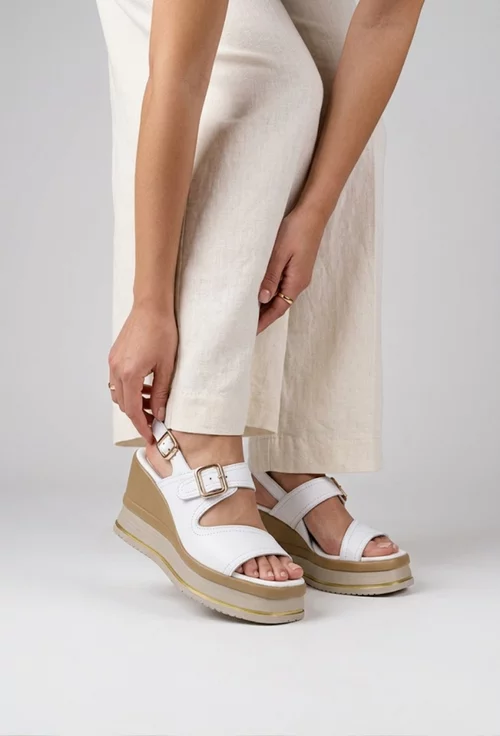 Sandale dama NUR din piele alba cu platforma picture - 2
