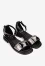 Sandale dama NUR din piele argintie cu ornament negru