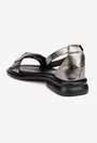 Sandale dama NUR din piele argintie cu ornament negru