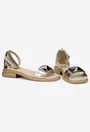 Sandale dama NUR din piele aurie cu ornament