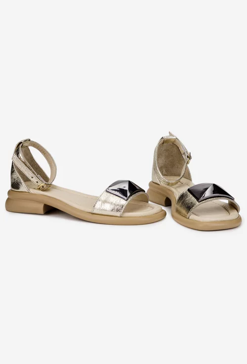 Sandale dama NUR din piele aurie cu ornament