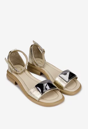 Sandale dama NUR din piele aurie cu ornament