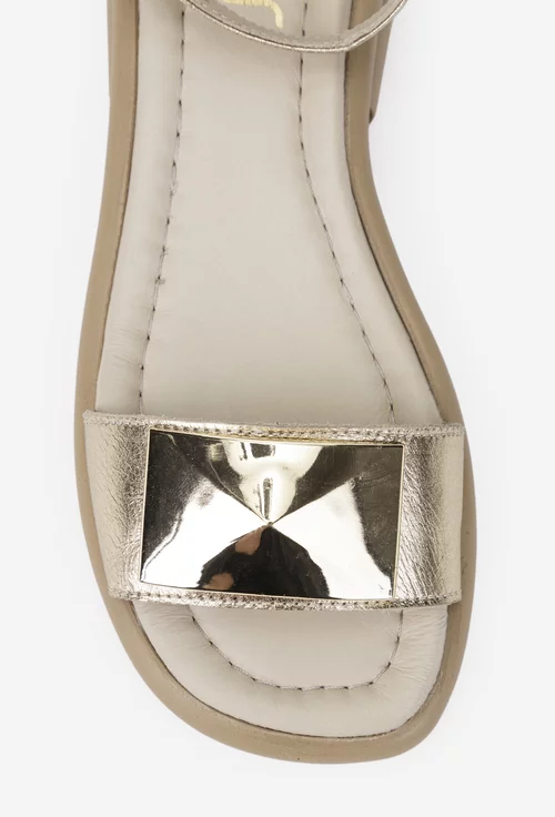 Sandale dama NUR din piele aurie cu ornament