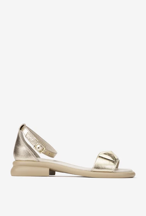 Sandale dama NUR din piele aurie cu ornament